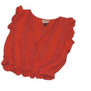 Red & Blue Striped Ruffle Sleeve Blouse – Size Small